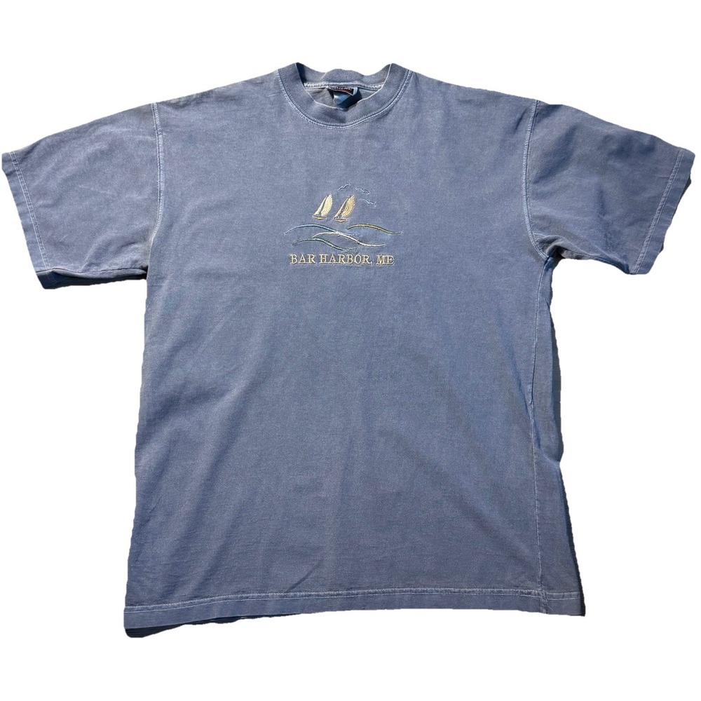 Vintage Bar Harbor Maine Embroidered T Shirt Faded Blue Tourist Tee Large XL